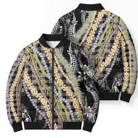 Black Palaka Hawaii Leis Bomber Puffer Jacket Hawaiian-plaid Elegant Tropical Vibes LT14 - Polynesian Pride