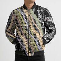 Black Palaka Hawaii Leis Bomber Puffer Jacket Hawaiian-plaid Elegant Tropical Vibes LT14 - Polynesian Pride
