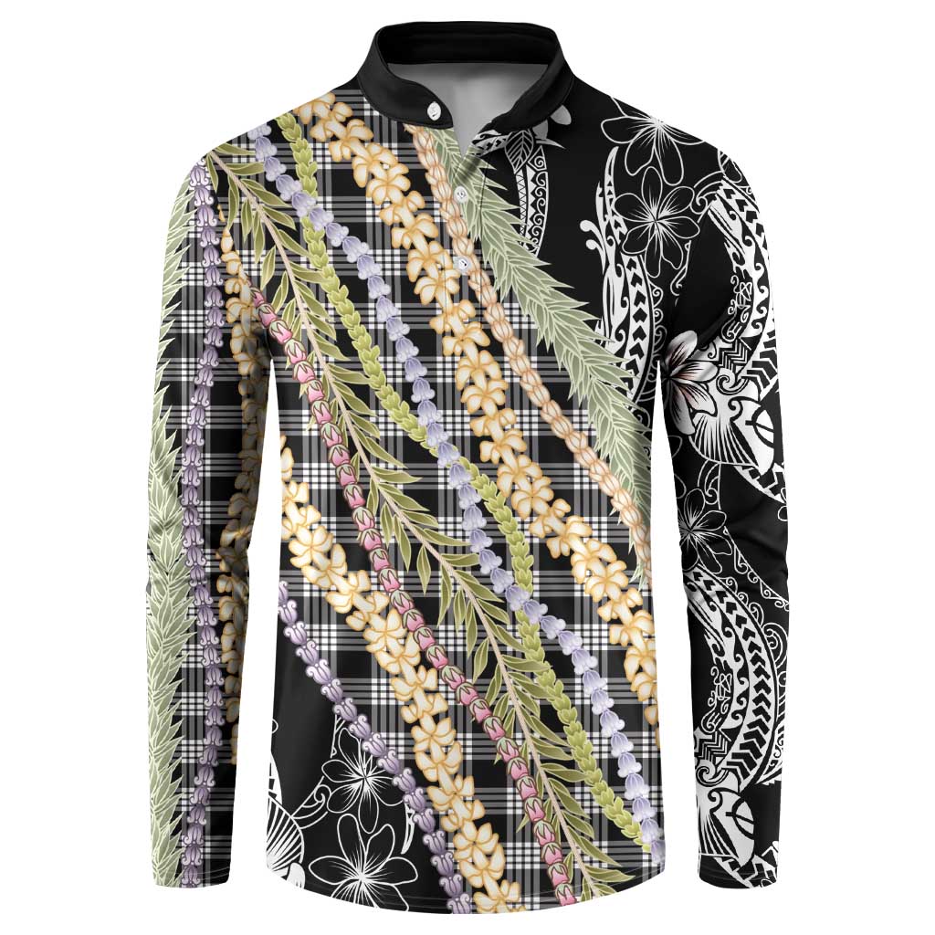 Black Palaka Hawaii Leis Button Sweatshirt Hawaiian-plaid Elegant Tropical Vibes LT14 Black - Polynesian Pride