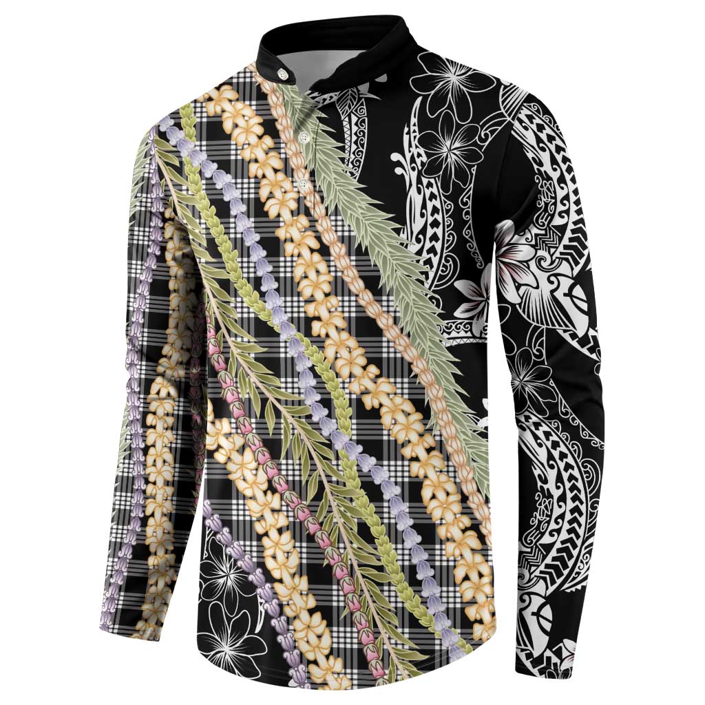 Black Palaka Hawaii Leis Button Sweatshirt Hawaiian-plaid Elegant Tropical Vibes LT14 - Polynesian Pride