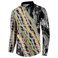 Black Palaka Hawaii Leis Button Sweatshirt Hawaiian-plaid Elegant Tropical Vibes LT14 - Polynesian Pride