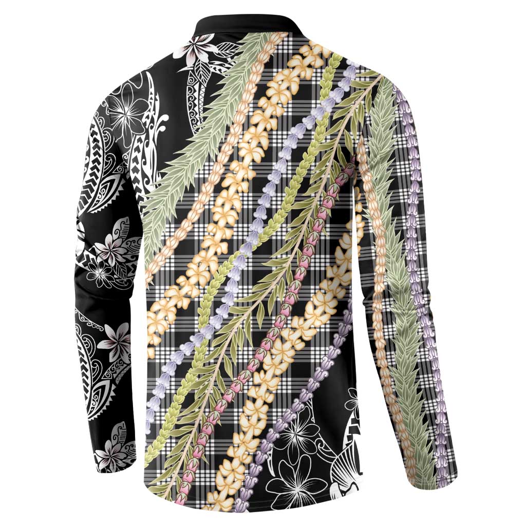 Black Palaka Hawaii Leis Button Sweatshirt Hawaiian-plaid Elegant Tropical Vibes LT14 - Polynesian Pride