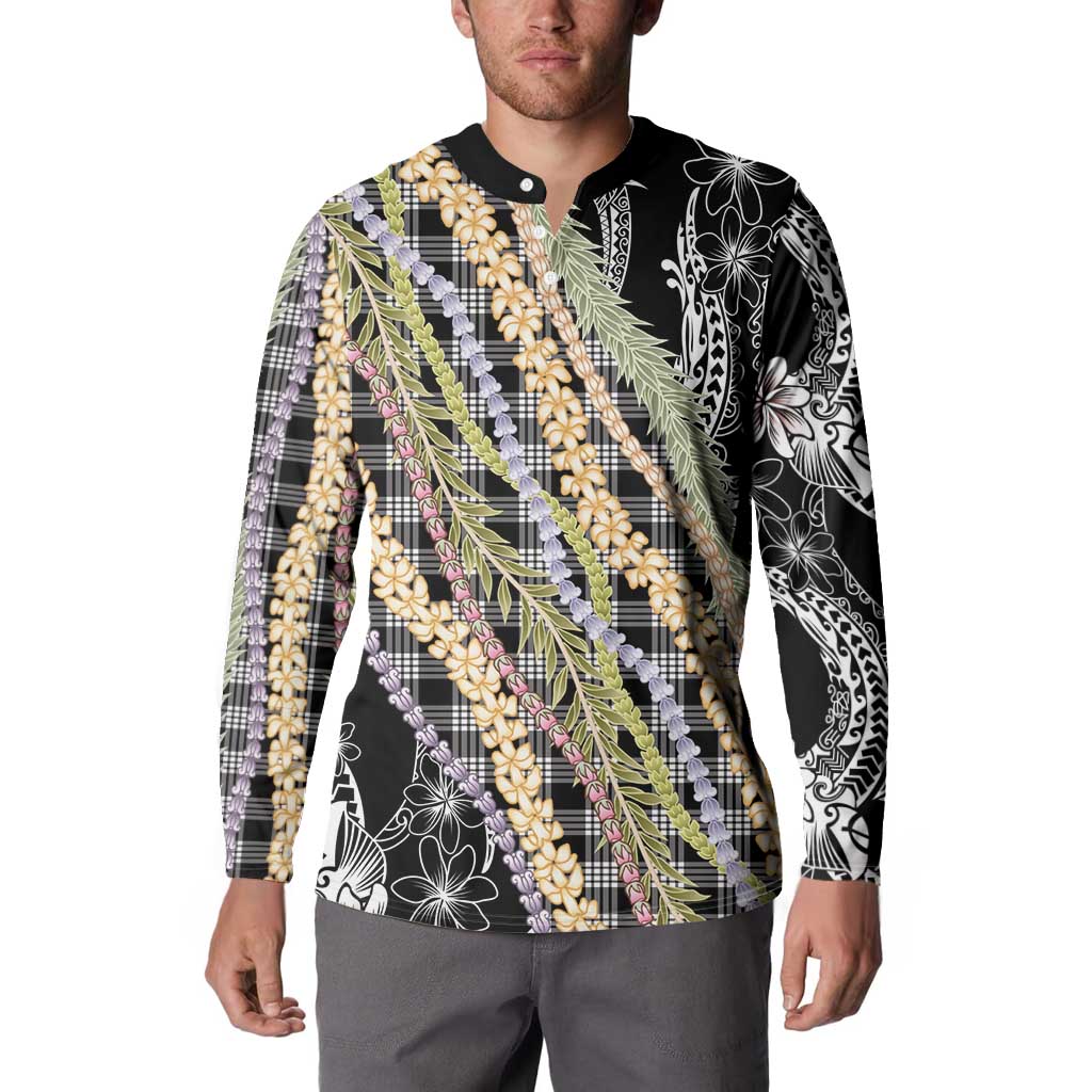 Black Palaka Hawaii Leis Button Sweatshirt Hawaiian-plaid Elegant Tropical Vibes LT14 - Polynesian Pride