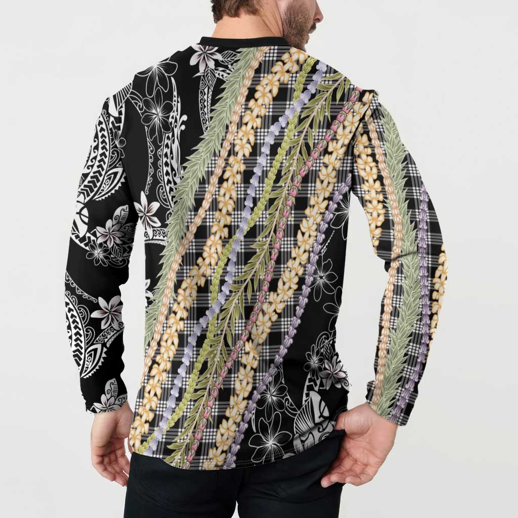 Black Palaka Hawaii Leis Button Sweatshirt Hawaiian-plaid Elegant Tropical Vibes LT14 - Polynesian Pride