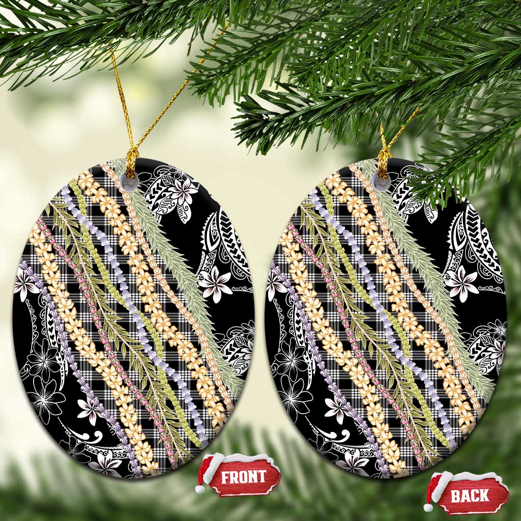 Black Palaka Hawaii Leis Ceramic Ornament Hawaiian-plaid Elegant Tropical Vibes LT14 Oval Black - Polynesian Pride