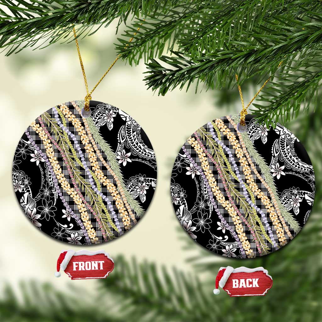 Black Palaka Hawaii Leis Ceramic Ornament Hawaiian-plaid Elegant Tropical Vibes LT14 Circle Black - Polynesian Pride