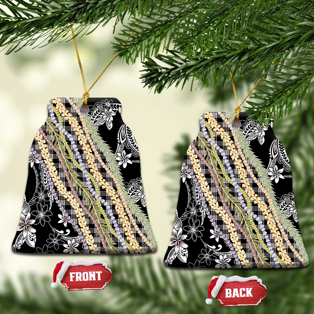 Black Palaka Hawaii Leis Ceramic Ornament Hawaiian-plaid Elegant Tropical Vibes LT14 Bell Flake Black - Polynesian Pride