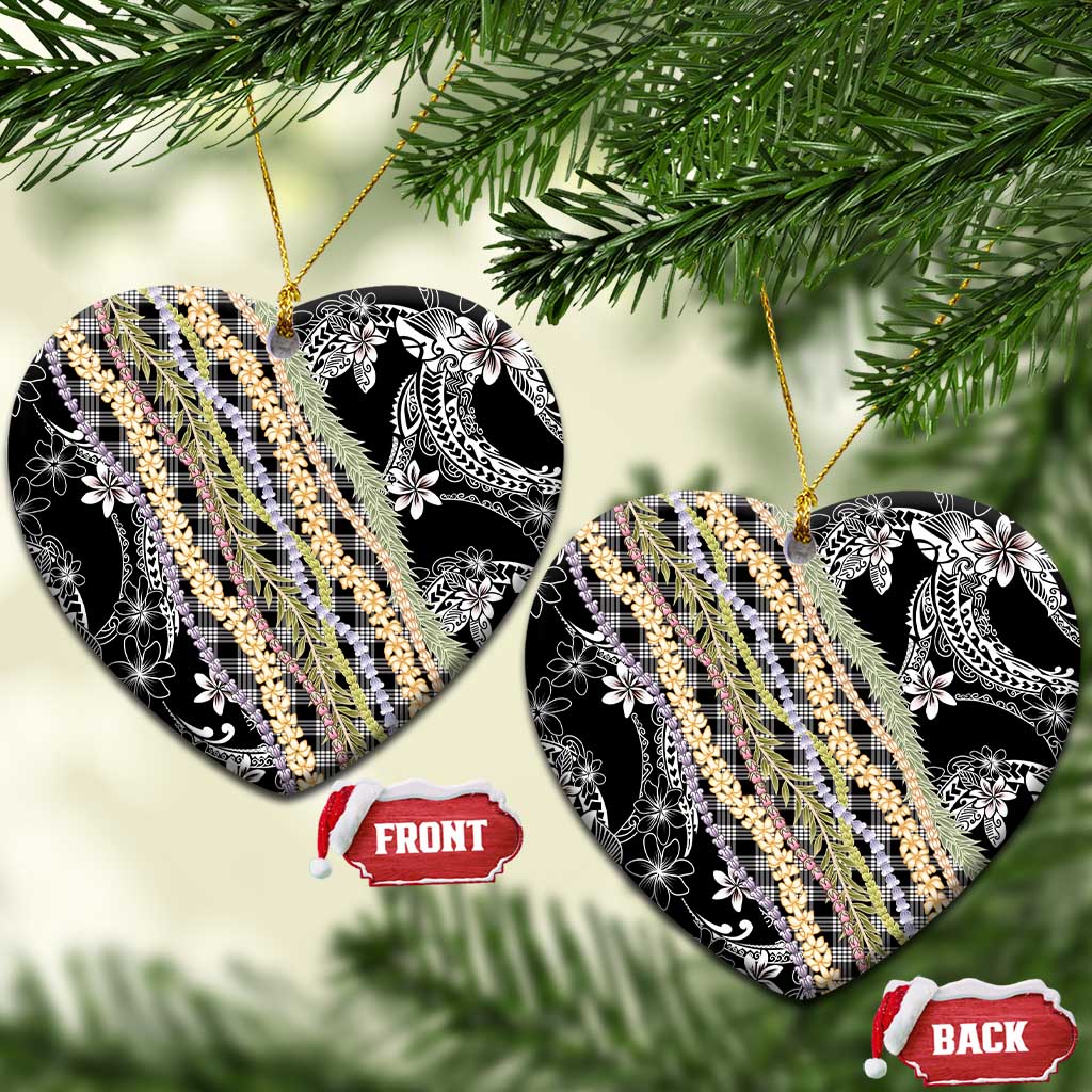 Black Palaka Hawaii Leis Ceramic Ornament Hawaiian-plaid Elegant Tropical Vibes LT14 Heart Black - Polynesian Pride