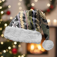 Black Palaka Hawaii Leis Christmas Santa Hat Hawaiian-plaid Elegant Tropical Vibes LT14 With Fur Black - Polynesian Pride