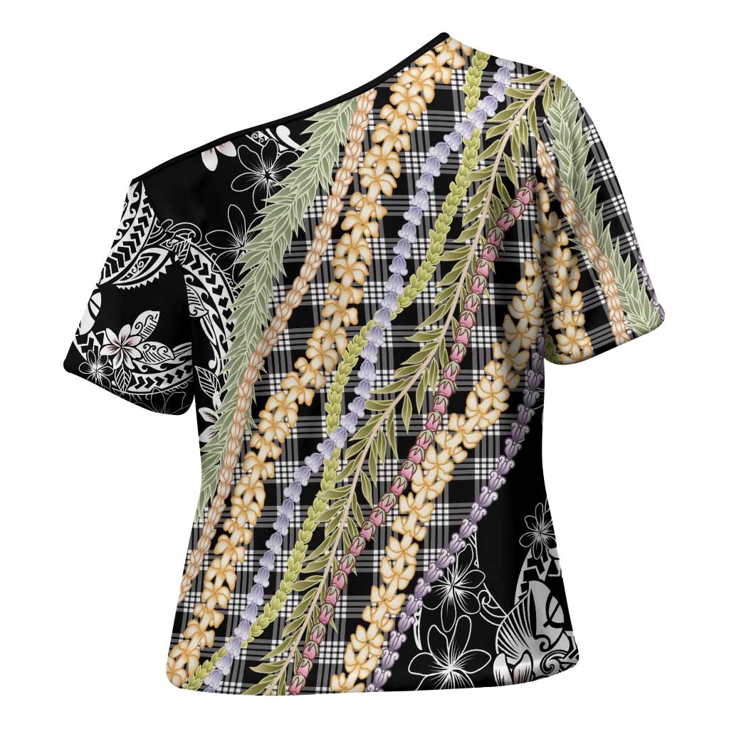 Black Palaka Hawaii Leis Cross Shoulder Shirt Hawaiian-plaid Elegant Tropical Vibes LT14 - Polynesian Pride