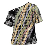 Black Palaka Hawaii Leis Cross Shoulder Shirt Hawaiian-plaid Elegant Tropical Vibes LT14 - Polynesian Pride