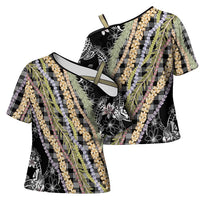 Black Palaka Hawaii Leis Cross Shoulder Shirt Hawaiian-plaid Elegant Tropical Vibes LT14 - Polynesian Pride