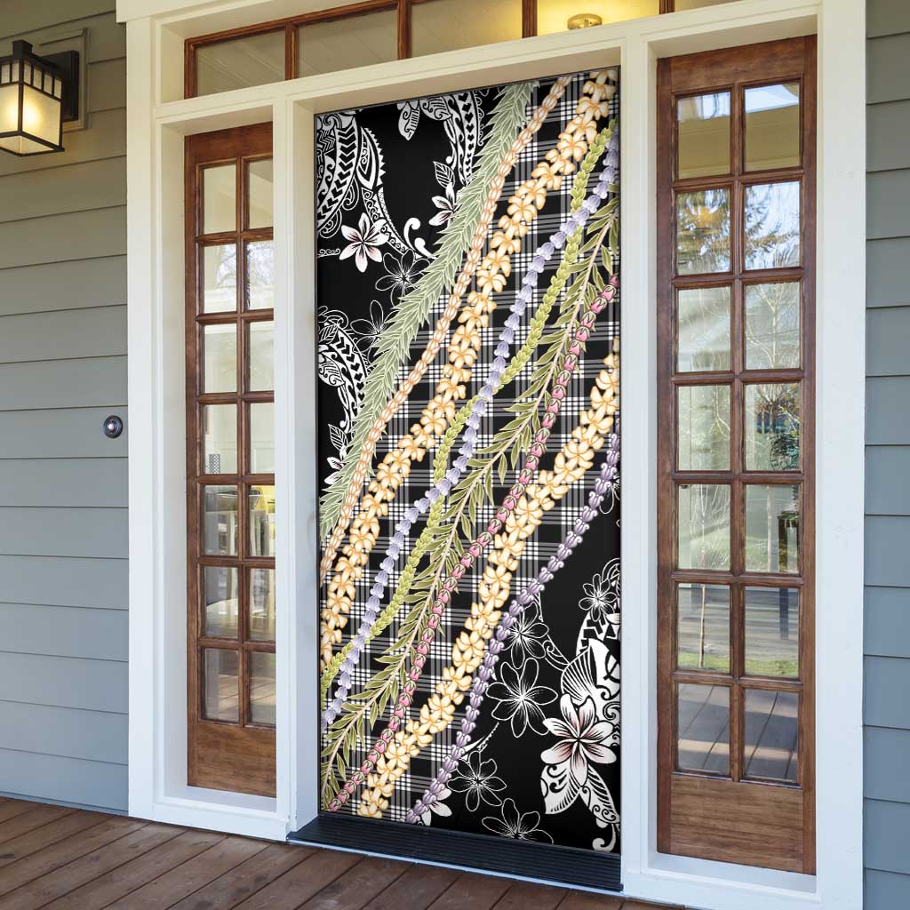 Black Palaka Hawaii Leis Door Cover Hawaiian-plaid Elegant Tropical Vibes - Polynesian Pride