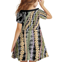 Black Palaka Hawaii Leis Family Matching Off Shoulder Short Dress and Hawaiian Shirt Hawaiian-plaid Elegant Tropical Vibes - Polynesian Pride