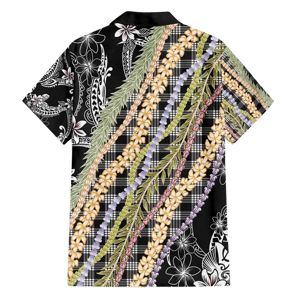 Black Palaka Hawaii Leis Family Matching Off Shoulder Short Dress and Hawaiian Shirt Hawaiian-plaid Elegant Tropical Vibes - Polynesian Pride