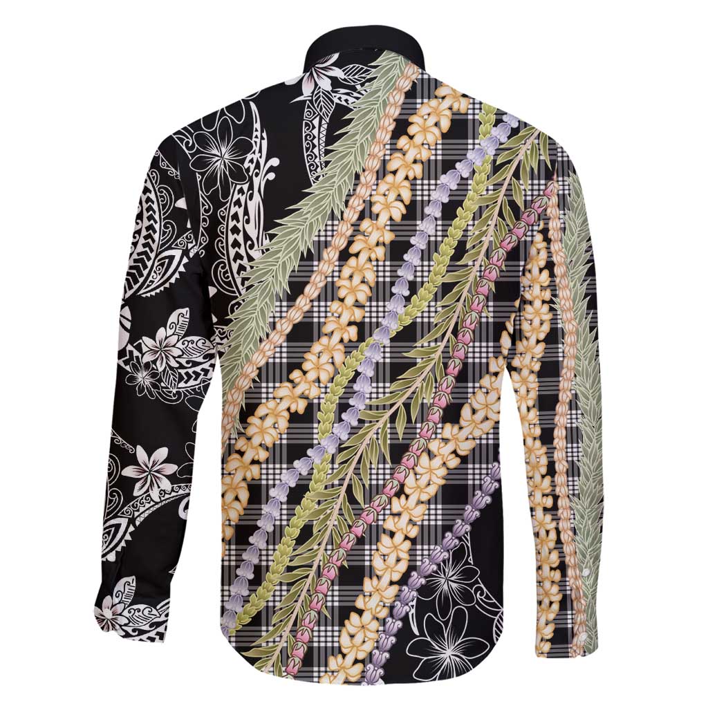 Black Palaka Hawaii Leis Family Matching Off Shoulder Short Dress and Hawaiian Shirt Hawaiian-plaid Elegant Tropical Vibes - Polynesian Pride