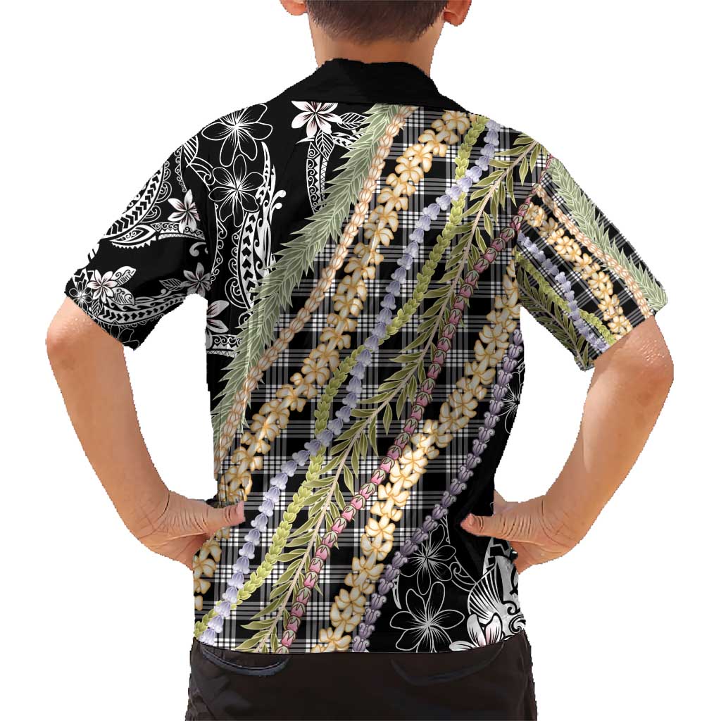 Black Palaka Hawaii Leis Family Matching Short Sleeve Bodycon Dress and Hawaiian Shirt Hawaiian-plaid Elegant Tropical Vibes - Polynesian Pride