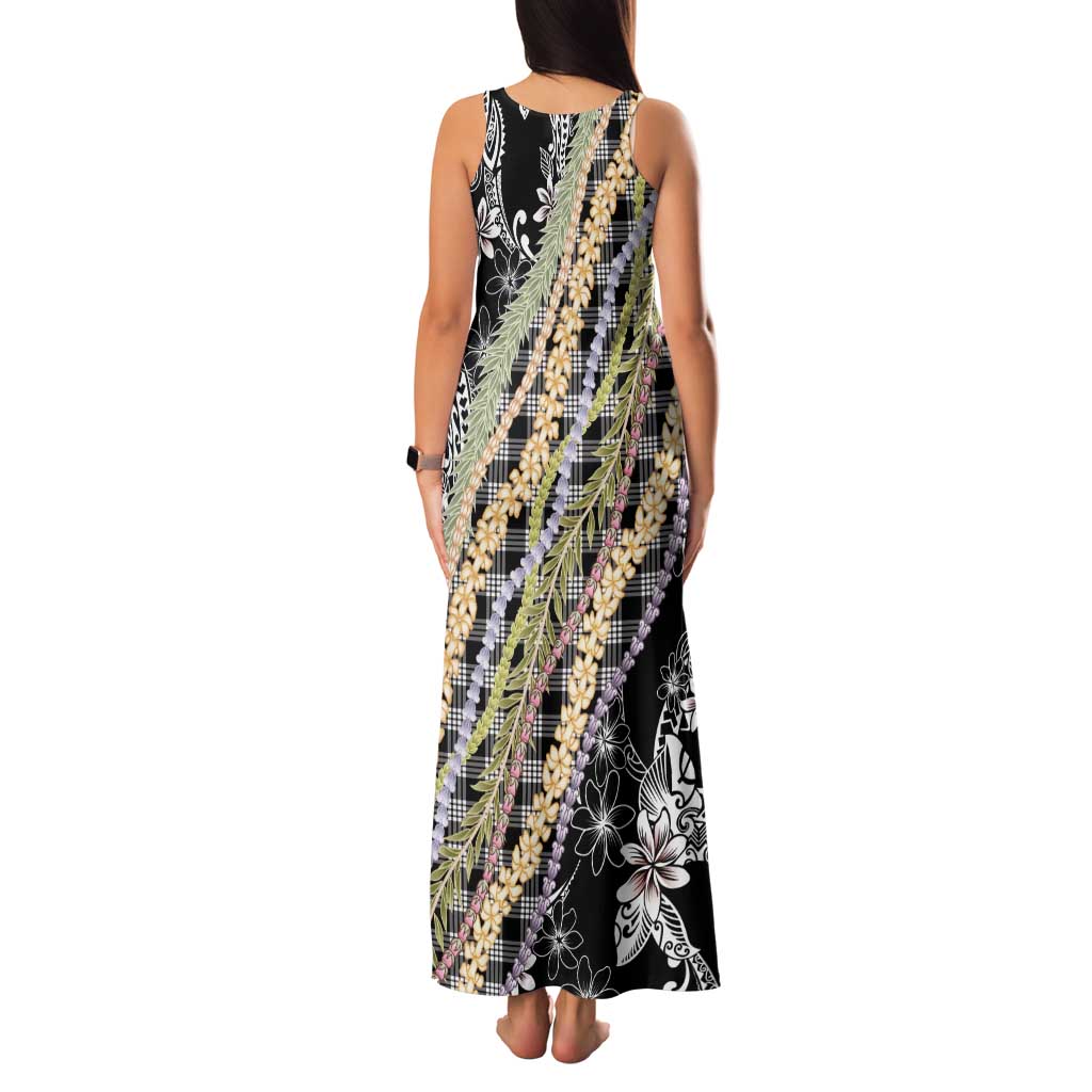 Black Palaka Hawaii Leis Family Matching Tank Maxi Dress and Hawaiian Shirt Hawaiian-plaid Elegant Tropical Vibes - Polynesian Pride