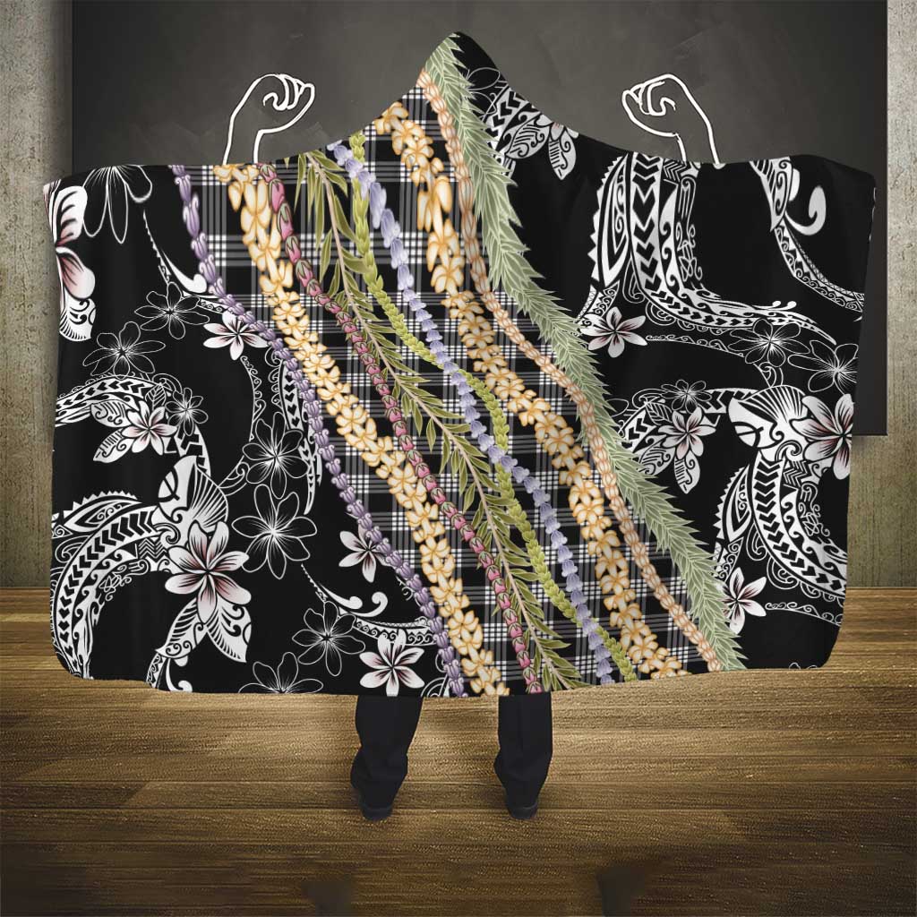 Black Palaka Hawaii Leis Hooded Blanket Hawaiian-plaid Elegant Tropical Vibes LT14 - Polynesian Pride