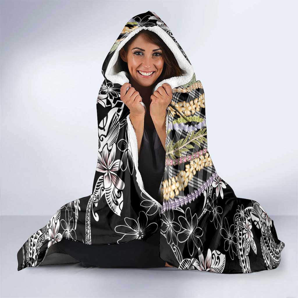 Black Palaka Hawaii Leis Hooded Blanket Hawaiian-plaid Elegant Tropical Vibes LT14 - Polynesian Pride