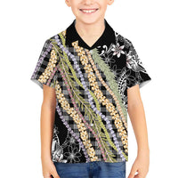 Black Palaka Hawaii Leis Kid Hawaiian Shirt Hawaiian-plaid Elegant Tropical Vibes - Polynesian Pride