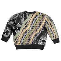Black Palaka Hawaii Leis Kid Ugly Christmas Sweater Hawaiian-plaid Elegant Tropical Vibes LT14 - Polynesian Pride