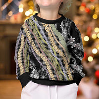 Black Palaka Hawaii Leis Kid Ugly Christmas Sweater Hawaiian-plaid Elegant Tropical Vibes LT14 - Polynesian Pride
