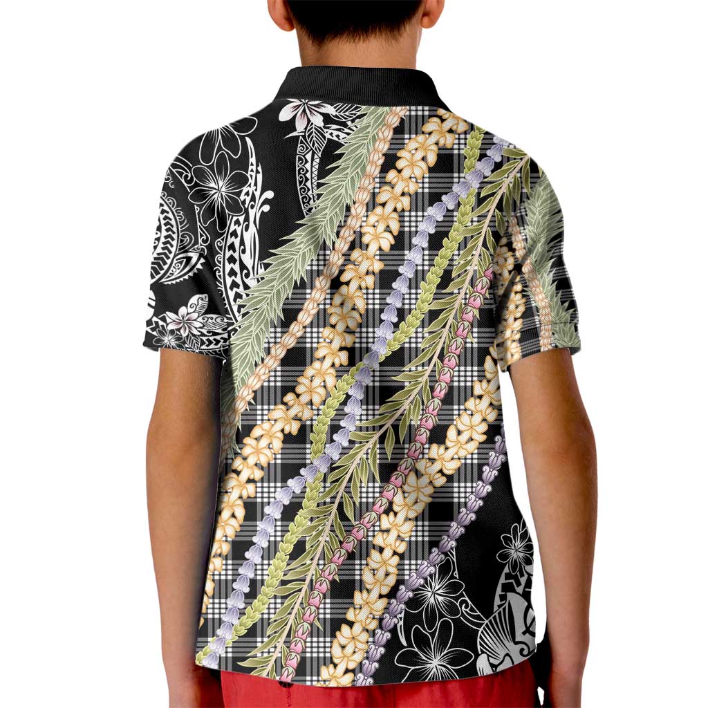 Black Palaka Hawaii Leis Kid Polo Shirt Hawaiian-plaid Elegant Tropical Vibes - Polynesian Pride
