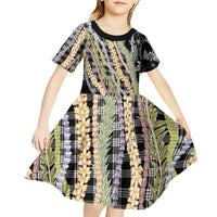 Black Palaka Hawaii Leis Kid Short Sleeve Dress Hawaiian-plaid Elegant Tropical Vibes - Polynesian Pride