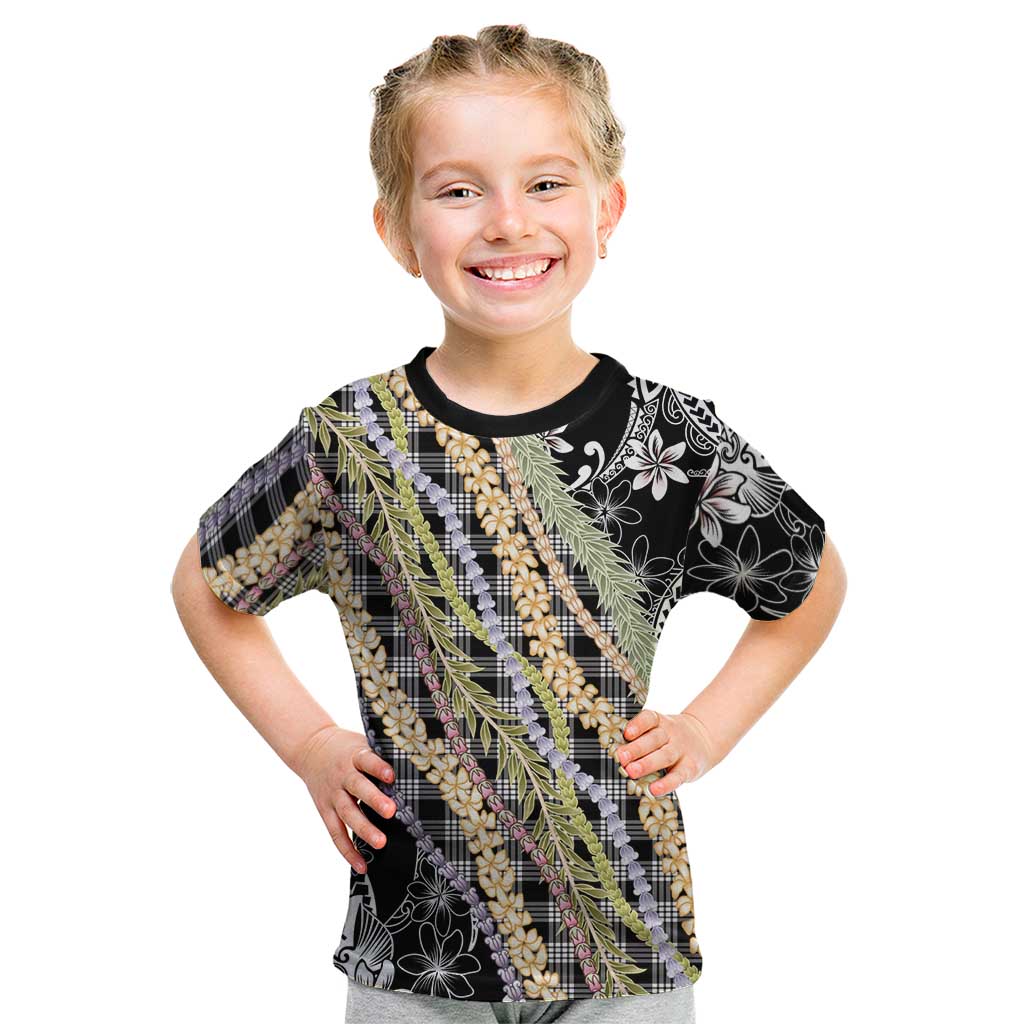 Black Palaka Hawaii Leis Kid T Shirt Hawaiian-plaid Elegant Tropical Vibes LT14 Black - Polynesian Pride