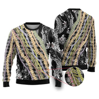 Black Palaka Hawaii Leis Ugly Christmas Sweater Hawaiian-plaid Elegant Tropical Vibes - Polynesian Pride