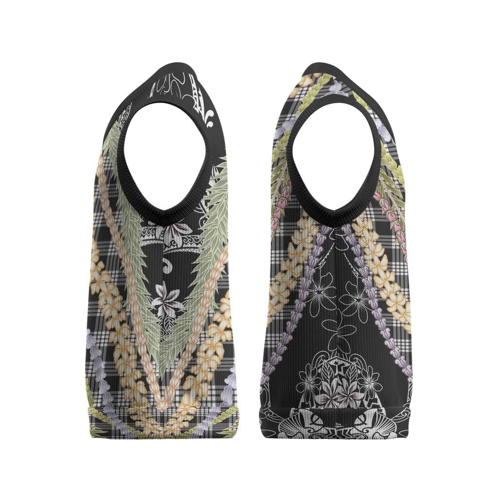 Black Palaka Hawaii Leis Christmas Knitted V-Neck Vest Hawaiian-plaid Elegant Tropical Vibes LT14 - Polynesian Pride