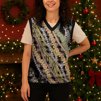 Black Palaka Hawaii Leis Christmas Knitted V-Neck Vest Hawaiian-plaid Elegant Tropical Vibes LT14 - Polynesian Pride