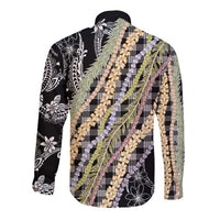 Black Palaka Hawaii Leis Long Sleeve Button Shirt Hawaiian-plaid Elegant Tropical Vibes LT14 - Polynesian Pride