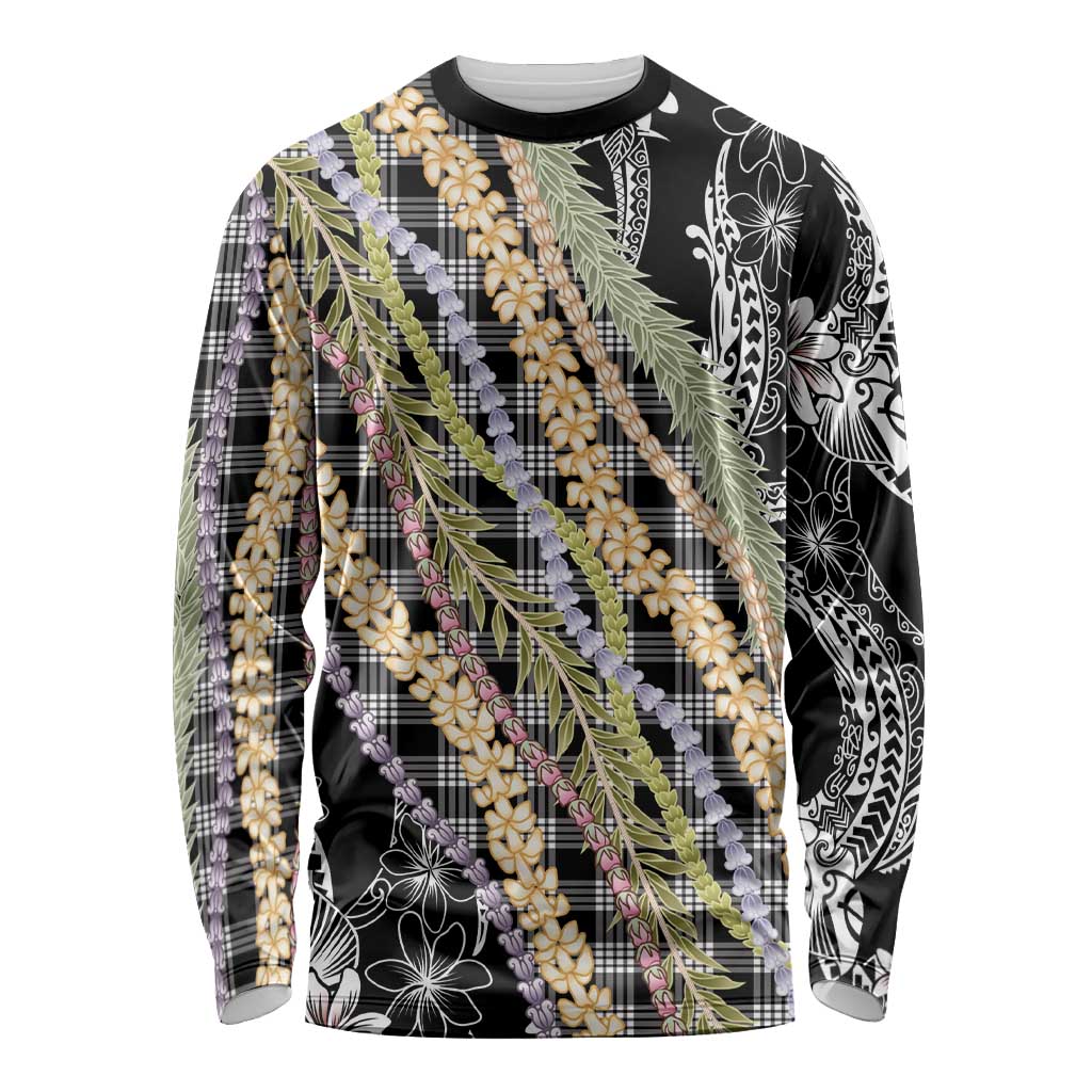 Black Palaka Hawaii Leis Long Sleeve Shirt Hawaiian-plaid Elegant Tropical Vibes LT14 Unisex Black - Polynesian Pride