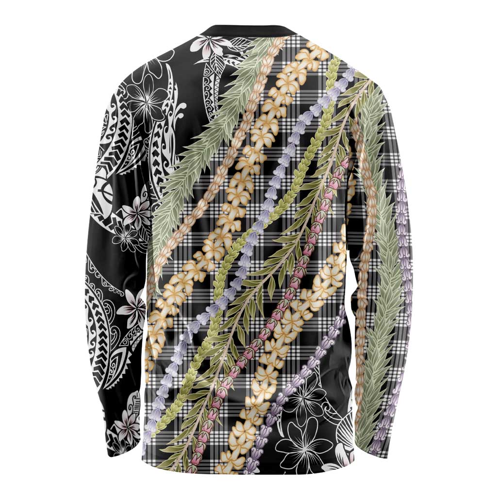 Black Palaka Hawaii Leis Long Sleeve Shirt Hawaiian-plaid Elegant Tropical Vibes LT14 - Polynesian Pride