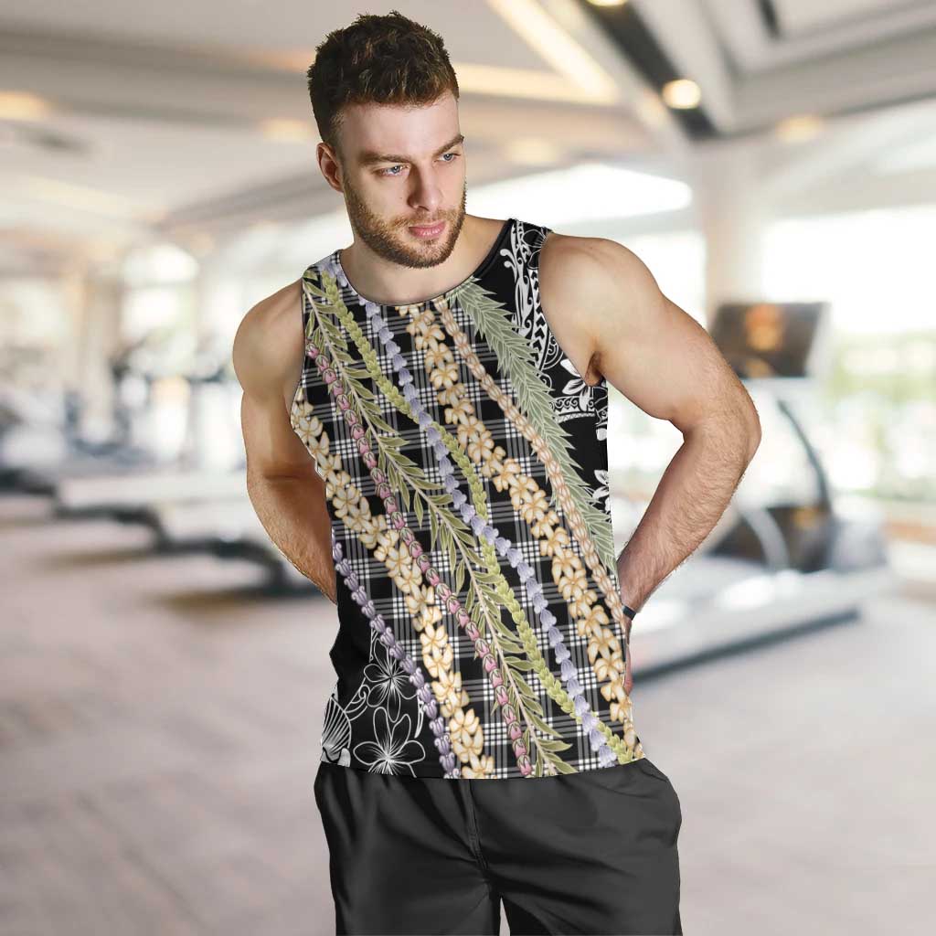 Black Palaka Hawaii Leis Men Tank Top Hawaiian-plaid Elegant Tropical Vibes LT14 Black - Polynesian Pride