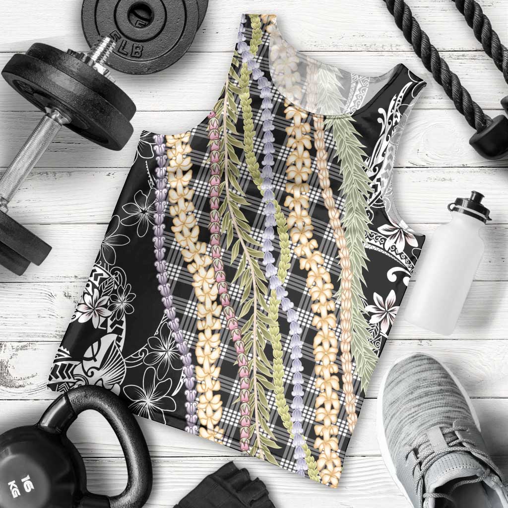 Black Palaka Hawaii Leis Men Tank Top Hawaiian-plaid Elegant Tropical Vibes LT14 - Polynesian Pride