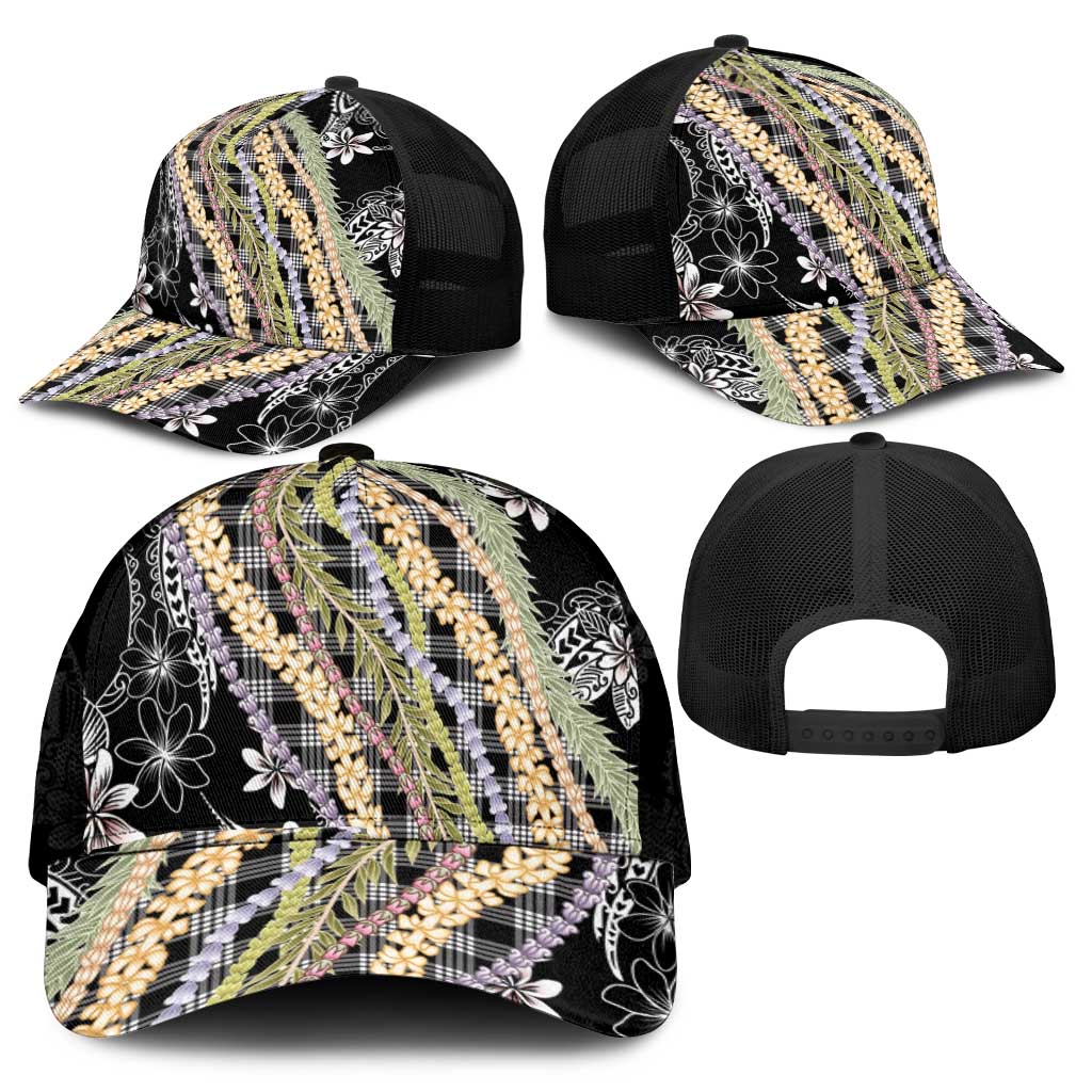 Black Palaka Hawaii Leis Mesh Trucker Cap Hawaiian-plaid Elegant Tropical Vibes - Polynesian Pride