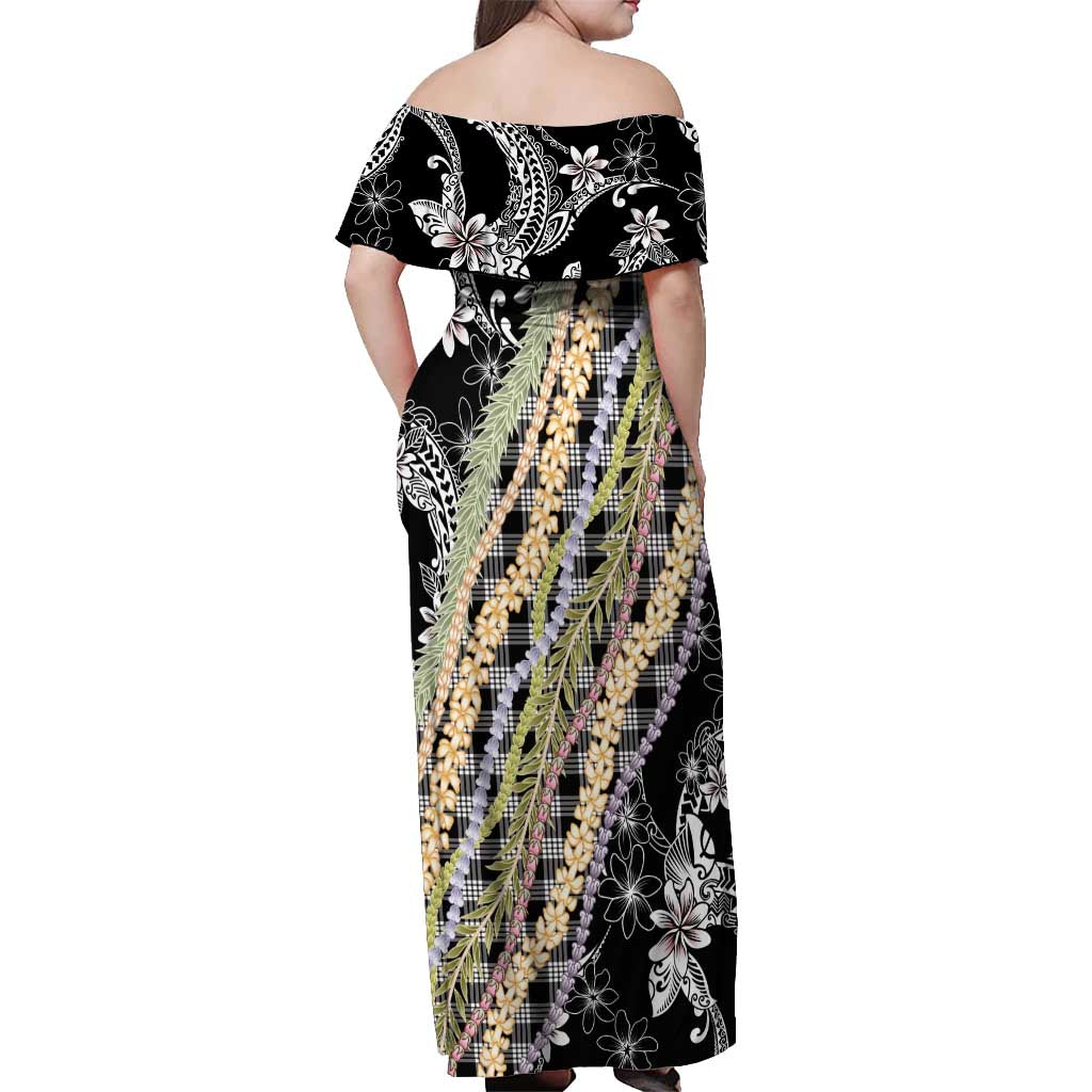 Black Palaka Hawaii Leis Off Shoulder Maxi Dress Hawaiian-plaid Elegant Tropical Vibes - Polynesian Pride