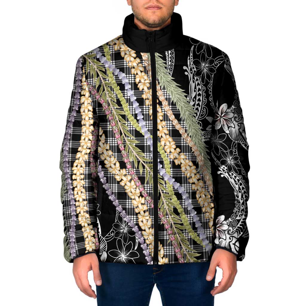 Black Palaka Hawaii Leis Padded Jacket Hawaiian-plaid Elegant Tropical Vibes LT14 Men Black - Polynesian Pride