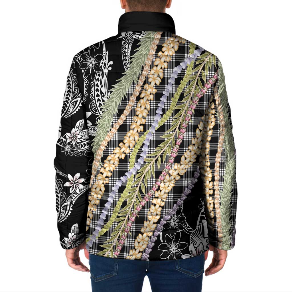 Black Palaka Hawaii Leis Padded Jacket Hawaiian-plaid Elegant Tropical Vibes LT14 - Polynesian Pride