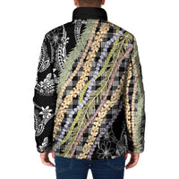 Black Palaka Hawaii Leis Padded Jacket Hawaiian-plaid Elegant Tropical Vibes LT14 - Polynesian Pride