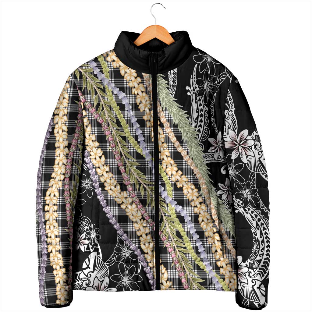 Black Palaka Hawaii Leis Padded Jacket Hawaiian-plaid Elegant Tropical Vibes LT14 - Polynesian Pride