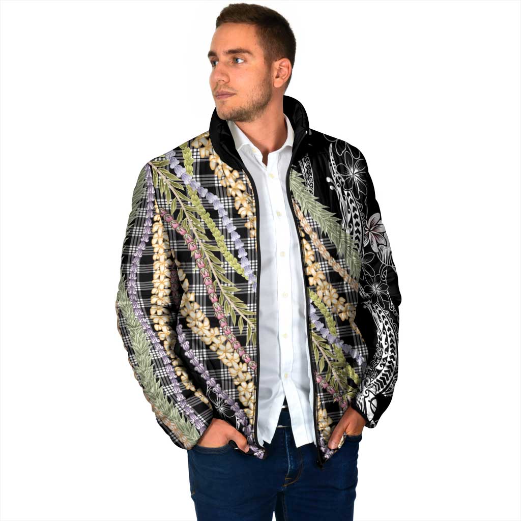 Black Palaka Hawaii Leis Padded Jacket Hawaiian-plaid Elegant Tropical Vibes LT14 - Polynesian Pride