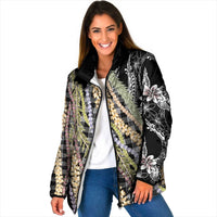 Black Palaka Hawaii Leis Padded Jacket Hawaiian-plaid Elegant Tropical Vibes LT14 Women Black - Polynesian Pride