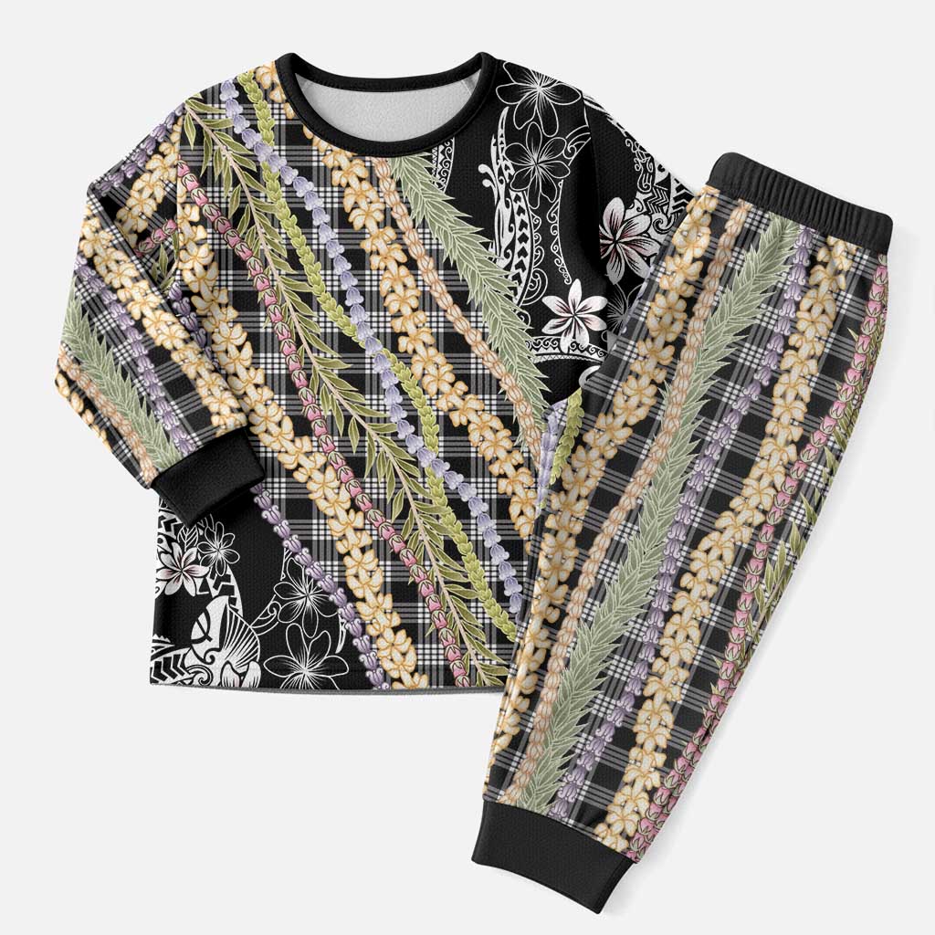 Black Palaka Hawaii Leis Christmas Pajama Set Hawaiian-plaid Elegant Tropical Vibes LT14 Men Black - Polynesian Pride