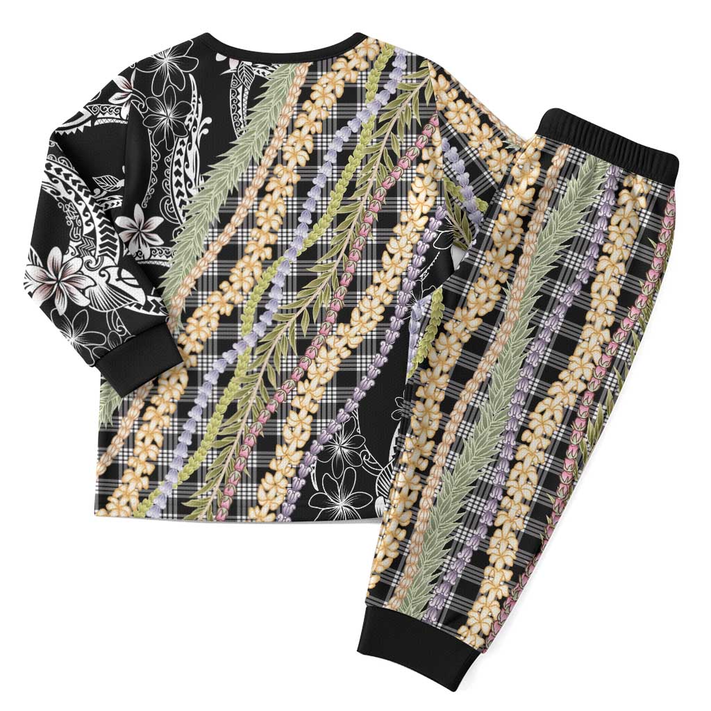 Black Palaka Hawaii Leis Christmas Pajama Set Hawaiian-plaid Elegant Tropical Vibes LT14 - Polynesian Pride