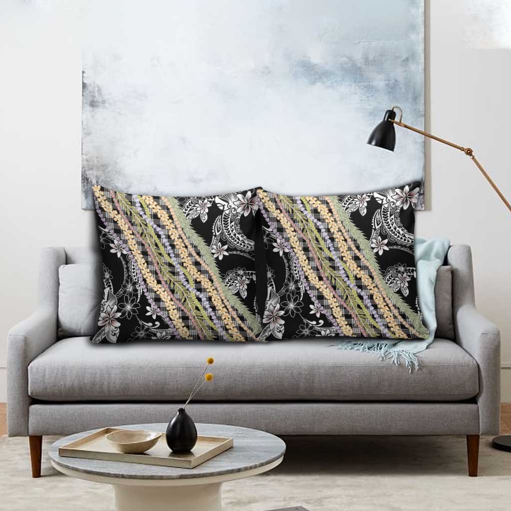 Black Palaka Hawaii Leis Pillow Cover Hawaiian-plaid Elegant Tropical Vibes - Polynesian Pride