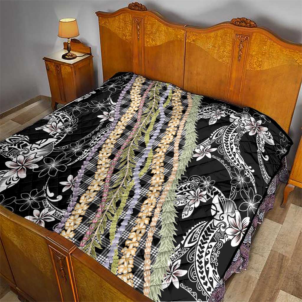 Black Palaka Hawaii Leis Quilt Hawaiian-plaid Elegant Tropical Vibes - Polynesian Pride